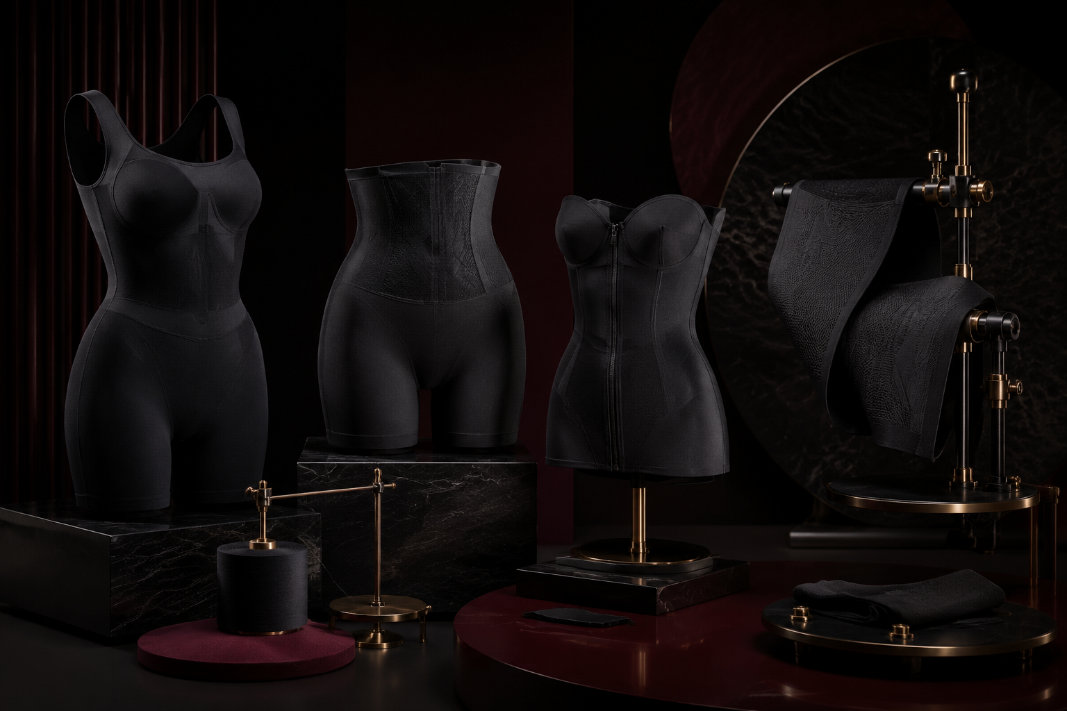 Four black shapewear product systems
